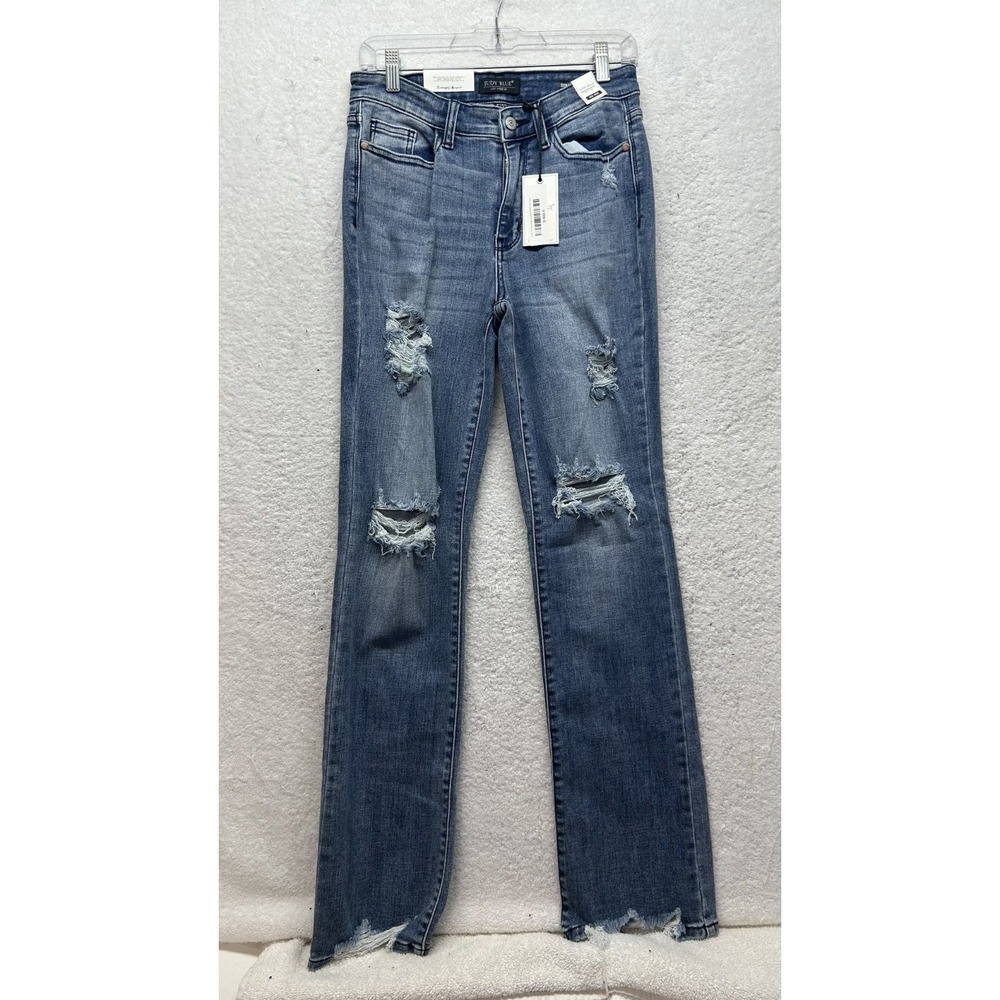 Judy Blue Womens Size 5/27 Blue Denim Straight Fit Distressed Jeans New (S5)